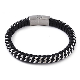 Leather Cord Bracelets, with 304 Stainless Steel Magnetic Clasps, for Men Women