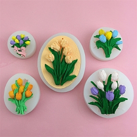 Food Grade Tulip Flower Bouquet Silicone Molds, Fondant Molds, For DIY Cake Decoration, Chocolate, Candy