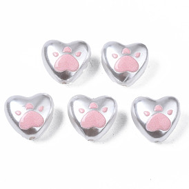3d perles d'imitation en plastique ABS imprimées, coeur avec empreinte de patte de chat