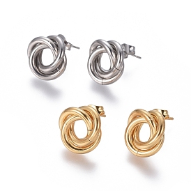 304 Stainless Steel Stud Earrings, Hypoallergenic Earrings, Interlocking Rings, with Ear Nuts