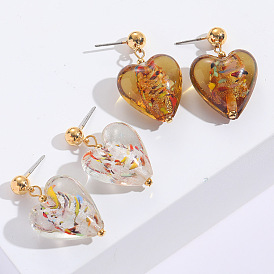 Chic Heart-shaped 14K Gold Earrings for Women - Bold and Simple Glass Jewelry