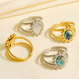 304 Открытые кольца-манжеты из нержавеющей стали с натуральными ракушками для женщин, солнце