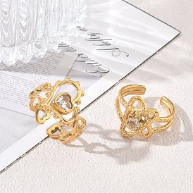 304 Offene Manschettenringe aus Edelstahl mit Zirkonia-Pavé, golden