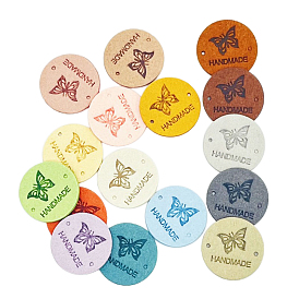 Microfiber Leather Label Tags, Handmade Embossed Tag, with Holes, for DIY Jeans, Bags, Shoes, Hat Accessories, Flat Round with Butterfly