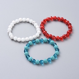 Synthetic Turquoise(Dyed) Beads Stretch Bracelets, with Glass Beads