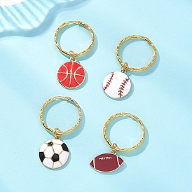 Брелоки из эмалированного сплава на спортивную тематику, с железными разрезными брелоками, золотые, баскетбол, бейсбол, регби и футбол