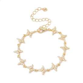 Clear Cubic Zirconia Butterfly Link Chains Bracelet, Brass Jewelry for Women, Cadmium Free & Lead Free