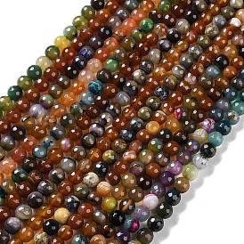 Natural Agate Beads Strands, Dyed & Heated, Faceted, Round