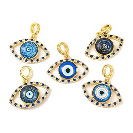 Rack Plating Brass Micro Pave Cubic Zirconia Pendant, with Glass, Long-Lasting Plated, Evil Eye, Real 18K Gold Plated