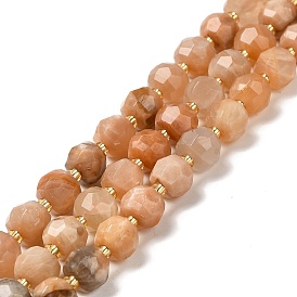 Natural Sunstone Beads Strands, with Seed Beads, Faceted Rondelle