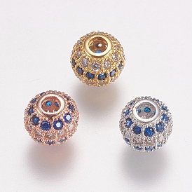 Brass Micro Pave Cubic Zirconia Beads, Round, Royal Blue