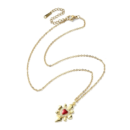 Golden Brass with Cubic Zirconia Heart Pendant Necklace