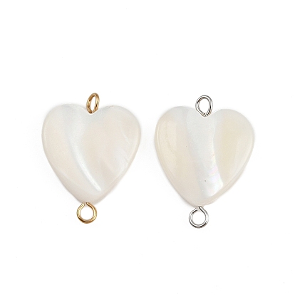 Подвески-сердечки из натуральной ракушки, с 304 двойными петлями из нержавеющей стали, цвет морской раковины, ионное покрытие (ip)