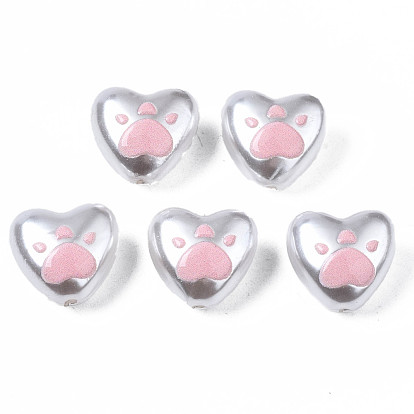 3d perles d'imitation en plastique ABS imprimées, coeur avec empreinte de patte de chat