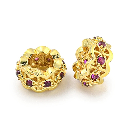 Покрытие упаковки латунные микропаве кубический цирконий европейские бусины, бусины с большим отверстием, долговечный, без свинца и без кадмия, рондель