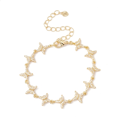 Clear Cubic Zirconia Butterfly Link Chains Bracelet, Brass Jewelry for Women, Cadmium Free & Lead Free