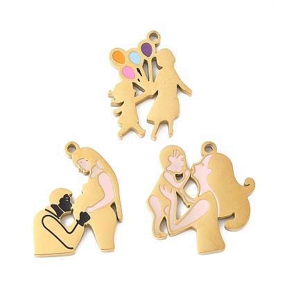 День матери 304 эмалированные подвески из нержавеющей стали, амулет мама и малыш, ионное покрытие (ip), золотые