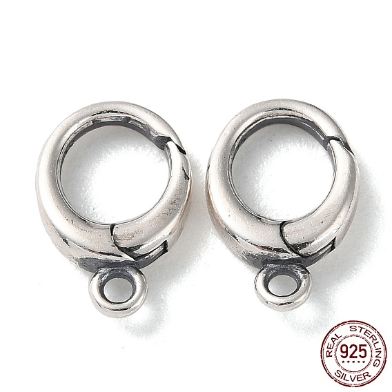 925 Thailand Sterling Silver Spring Gate Rings, Tibetan Style Round Clasps, with 925 Stamp