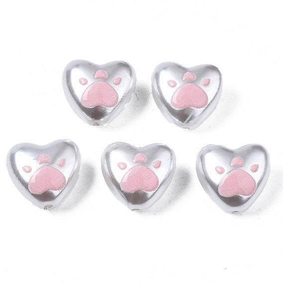 3d perles d'imitation en plastique ABS imprimées, coeur avec empreinte de patte de chat
