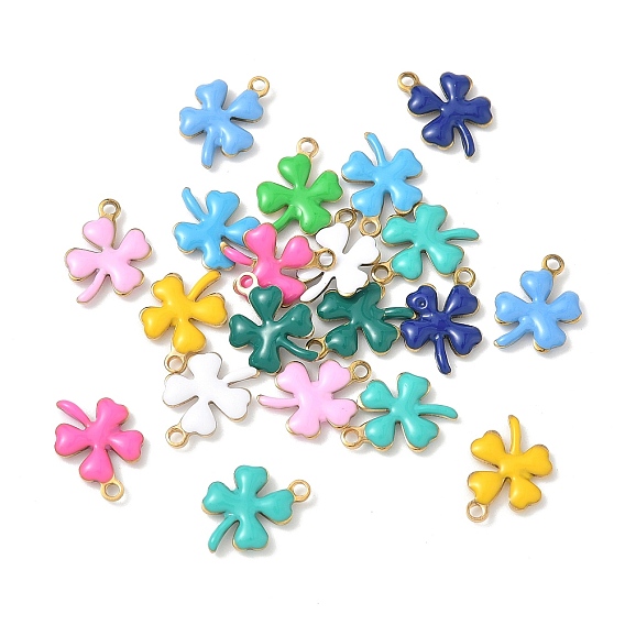 201 из нержавеющей стали шармы эмали, клевер очарование, золотые