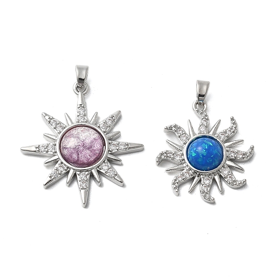 Латунный микропаве кубический цирконий с подвесками из смолы, без кадмия, без никеля и без свинца, солнце, платина