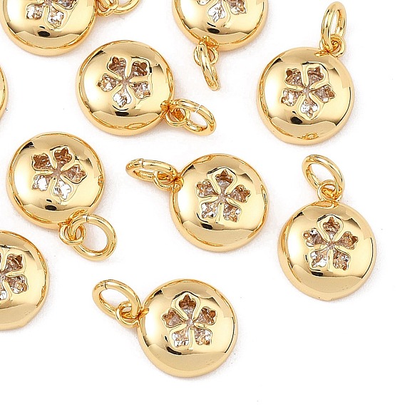 Breloques en laiton et zircon cubique transparent pour la Saint-Valentin de Shegrace, breloques plates et rondes avec motifs floraux, sans cadmium et sans plomb et sans nickel