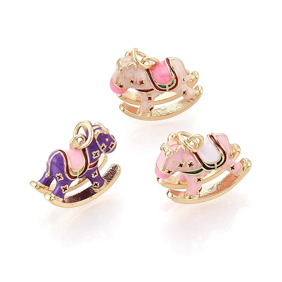 Латунь эмаль подвески, конек, с целью перехода в кольце, реальный 18 k позолоченный