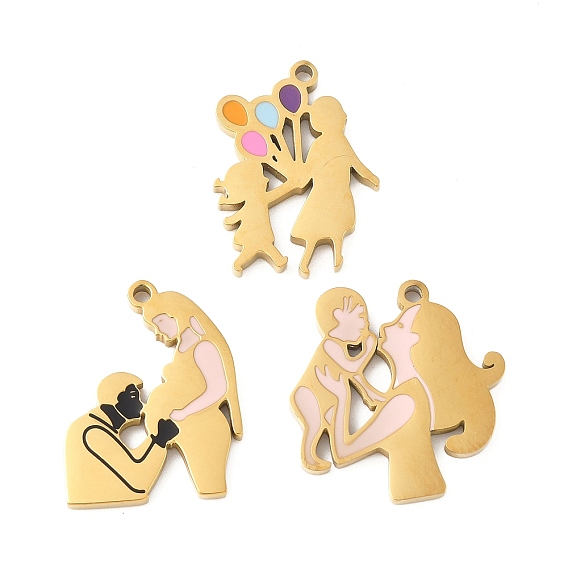 День матери 304 эмалированные подвески из нержавеющей стали, амулет мама и малыш, ионное покрытие (ip), золотые