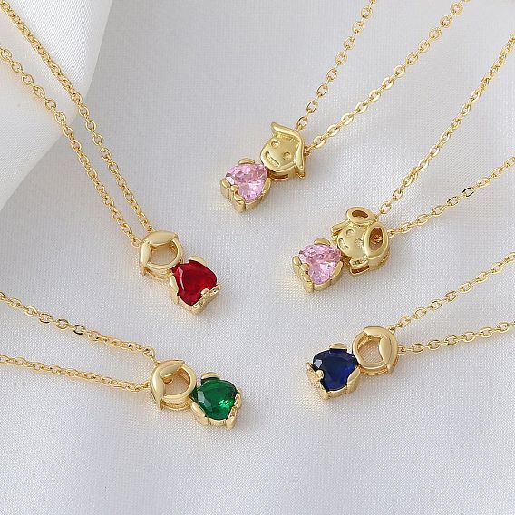 Латунные подвески в форме сердца с кубическим цирконием для девочек и мальчиков, золотые