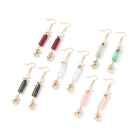 Natural Pearl & Imitation Stone Beads Dangle Earrings for Women, Golden