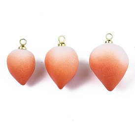 Opaque Resin Pendants, with Brass Findings, Peach