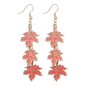 Maple Leaf Alloy Enamel Dangle Earrings, with 304 Stainless Steel Earring Hooks and Open Jump Rings, Orange Red