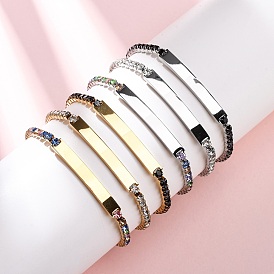 304 браслеты-цепочки из нержавеющей стали со стразами, идентификационные браслеты для женщин, квадратный