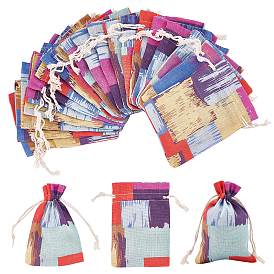CHGCRAFT Cotton Cloth Drawstring Bag, with Pattern, Rectangle