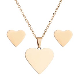 Geometric Pendant Set - Sweet Stainless Steel Heart Earrings Necklace - Couple Jewelry.