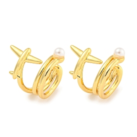 Brass with ABS Imitation Pearl Cuff Earrings for Women, Plane