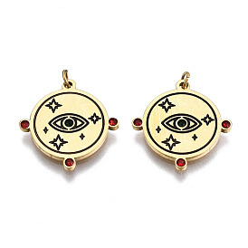 316 colgantes de esmalte de acero inoxidable quirúrgico, con anillas y diamantes de imitación siam, plano redondo con ojo y estrella, negro