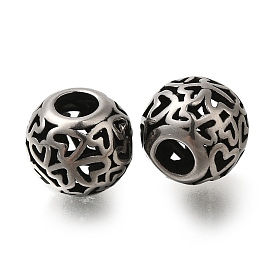 304 Stainless Steel Beads, Round with Heart