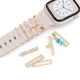 Cross Alloy Rhinestones Watch Band Charms Set, Watch Band Decorative Ring Loops, with Natural & Synthetic Mixed Gemstone Chips
