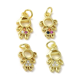 Brass Micro Pave Cubic Zirconia Charms, Real 18K Gold Plated, Boy/Girl Charms