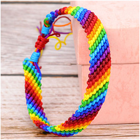 Яркий радужный плетеный браслет ручной работы - полиэфирная нить для мужчин и девочек.