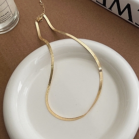 Brass Flat Snake Chain Necklaces, Minimalism Jewelry for Women