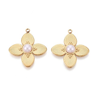 304 подвески из нержавеющей стали, с ABS имитации жемчуга, цветочный шарм, ионное покрытие (ip)