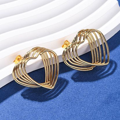 304 многослойные серьги-гвоздики в форме сердца из нержавеющей стали, ионное покрытие (ip)