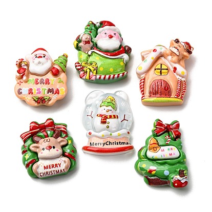 Кабошоны из непрозрачной смолы с рождественской тематикой, разнообразные