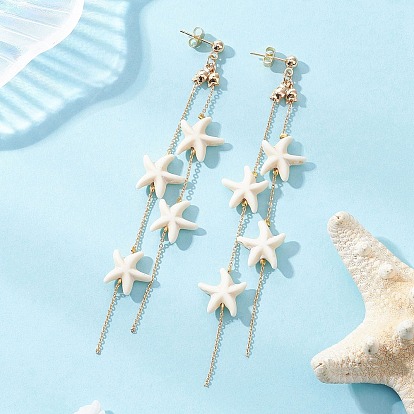 Серьги-гвоздики с подвесками из синтетической бирюзы в форме морской звезды, латуни и 304 результатов из нержавеющей стали