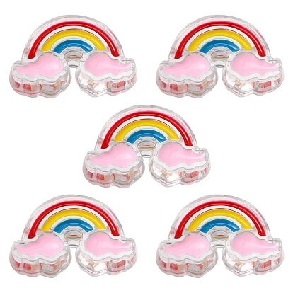5Pcs Transparent Acrylic Enamel Beads, Rainbow