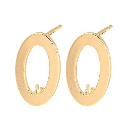 Rack Plating Brass Stud Earring Findings, with Vertical Loops, Hollow Oval