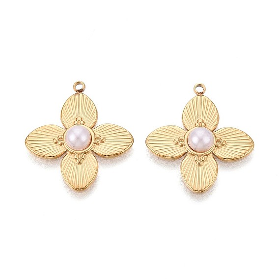 304 подвески из нержавеющей стали, с ABS имитации жемчуга, цветочный шарм, ионное покрытие (ip)