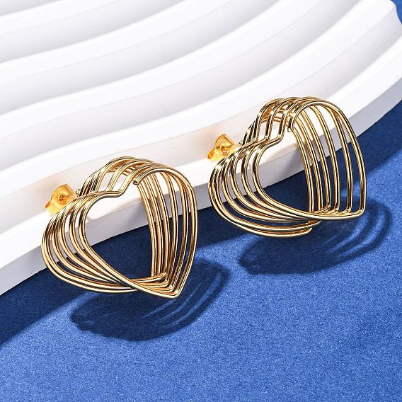 304 многослойные серьги-гвоздики в форме сердца из нержавеющей стали, ионное покрытие (ip)